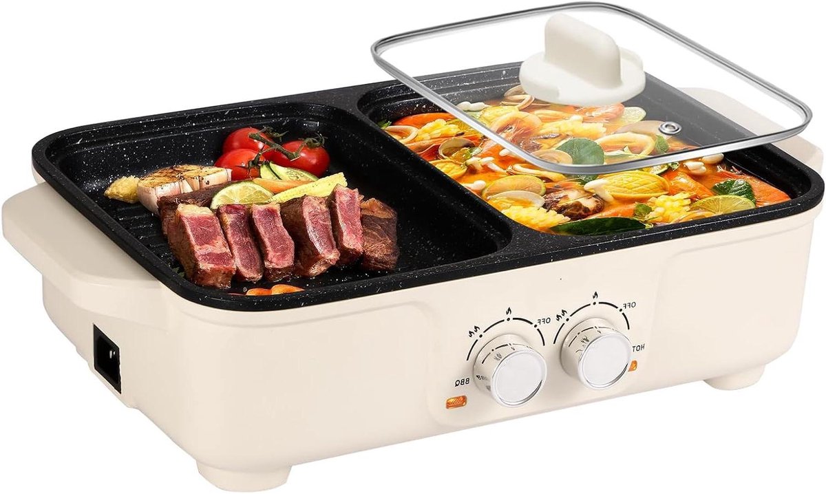 Elektrische Grill - Hot Pot - Gezellig Eten - 2-in-1 Functie - Klein Formaat - Zwart