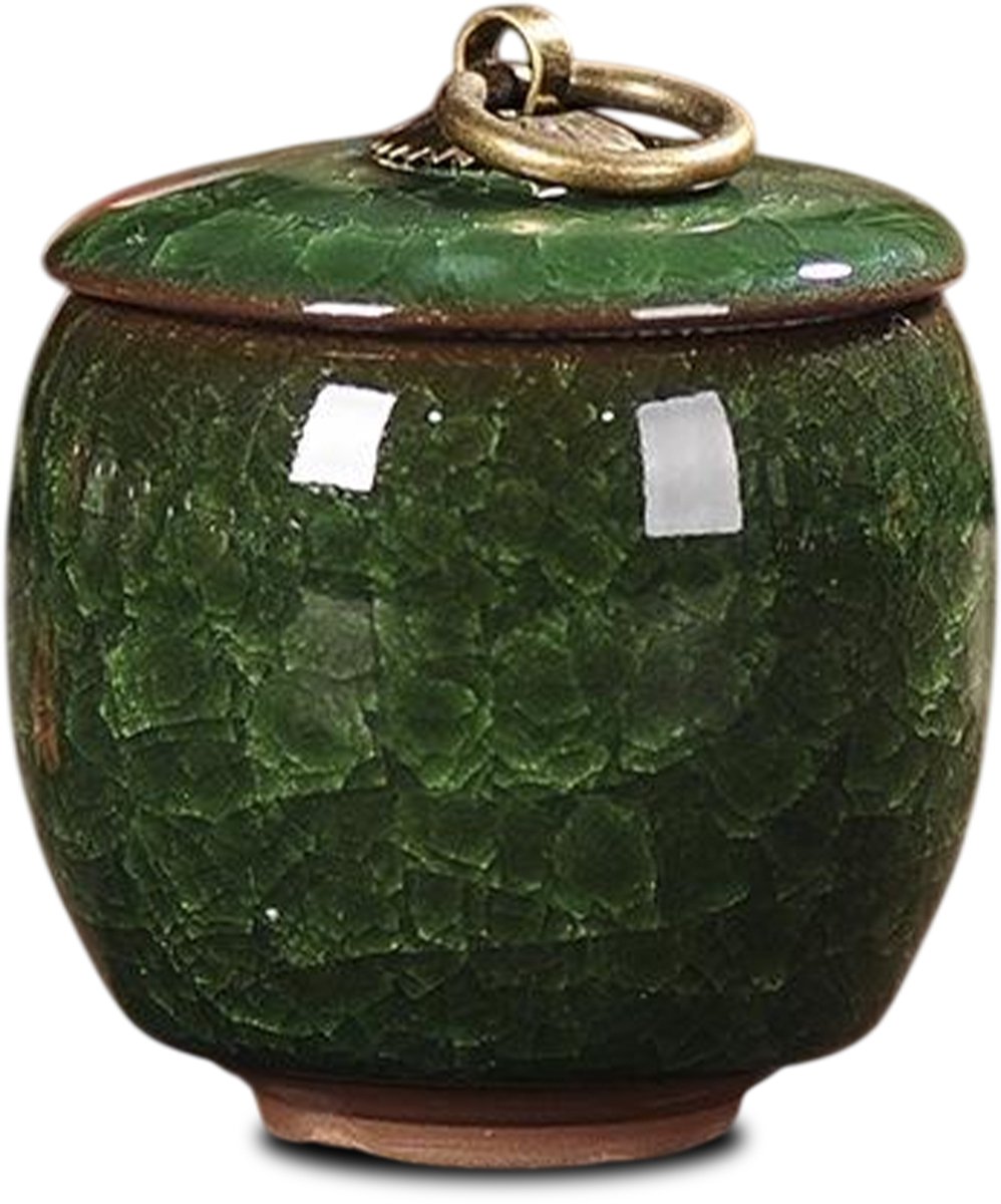 Akerz Mini Urn Donker Groen Craquelé – Keramische Mini Urn – 60ml – Handgeschilderd – Inclusief Beschermzakje – Discreet Aandenken