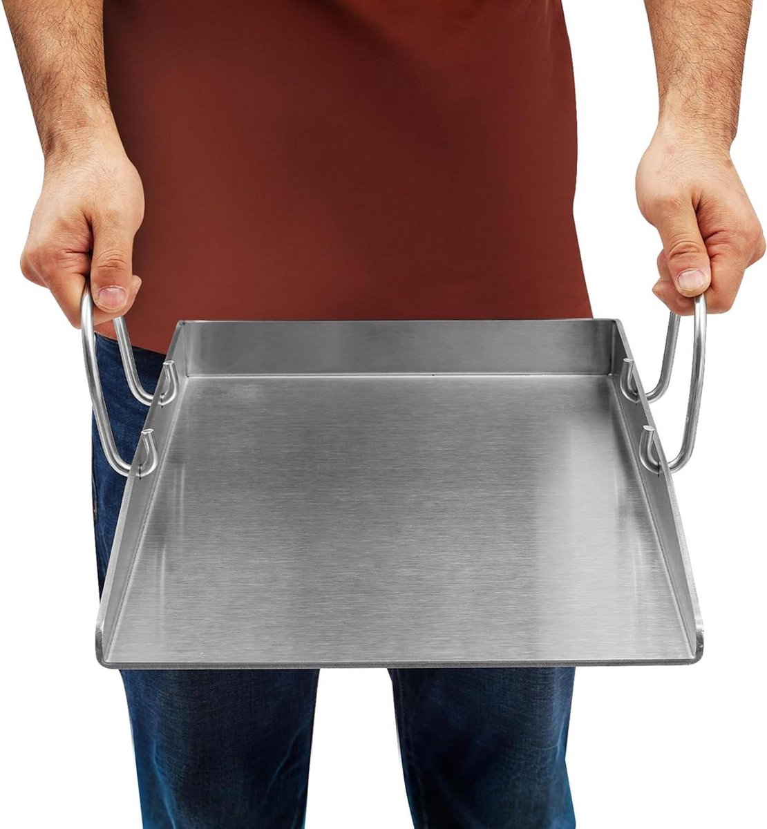 Plancha Grillplaat - Bakplaat Barbecue - Buiten Koken - Afneembare Handgrepen - 40 x 30 cm - Zilver