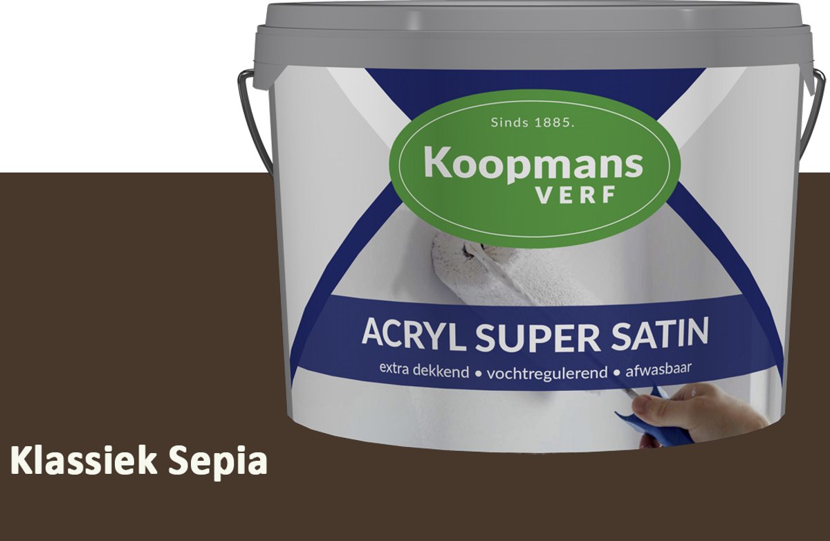 Koopmans Acryl Super Satin Zijdeglans Muurverf – Reinigbare Binnen- en Buitenverf voor Muren & Plafonds – Klassiek Sepia – 1 l