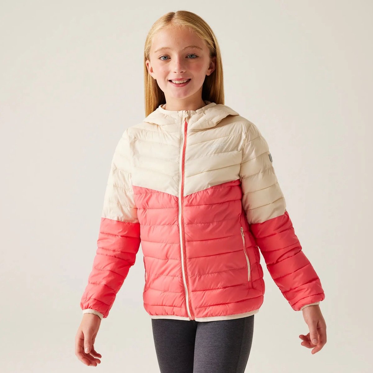 Kinderjas met capuchon Regatta Hillpack III Peach Bloom / Light Vanilla