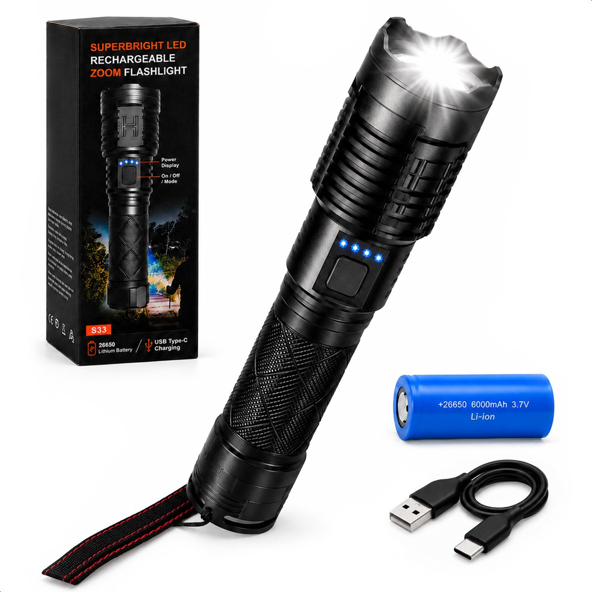 Proskill LED Zaklamp Oplaadbaar IP65 Waterdicht