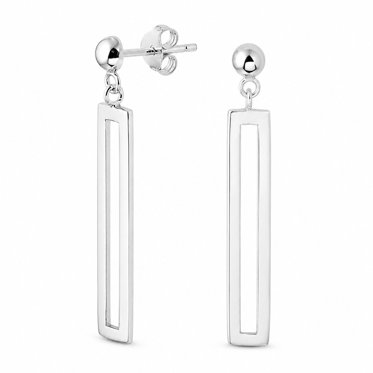 Zilveren Oorbellen 925 – Lange Rechthoekige Hangers – Sterling Zilveren Oorhangers voor Dames – Minimalistisch Design