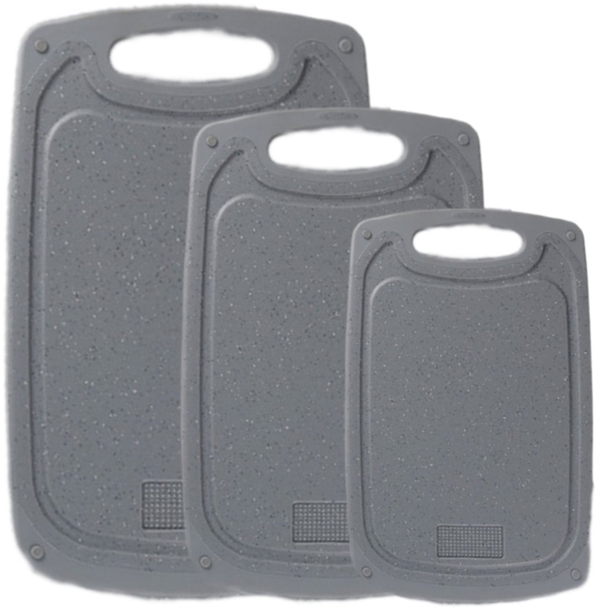 Swiss Haus® CB3S Snijplank Set - 3 Snijplanken - 25 / 31,5 / 40 cm - BPA Vrij - Kunststof Snijplankenset Met Raspdeel & Sapgeul - Antislip - Vaatwasserbestendig - Cutting Board - Grijs