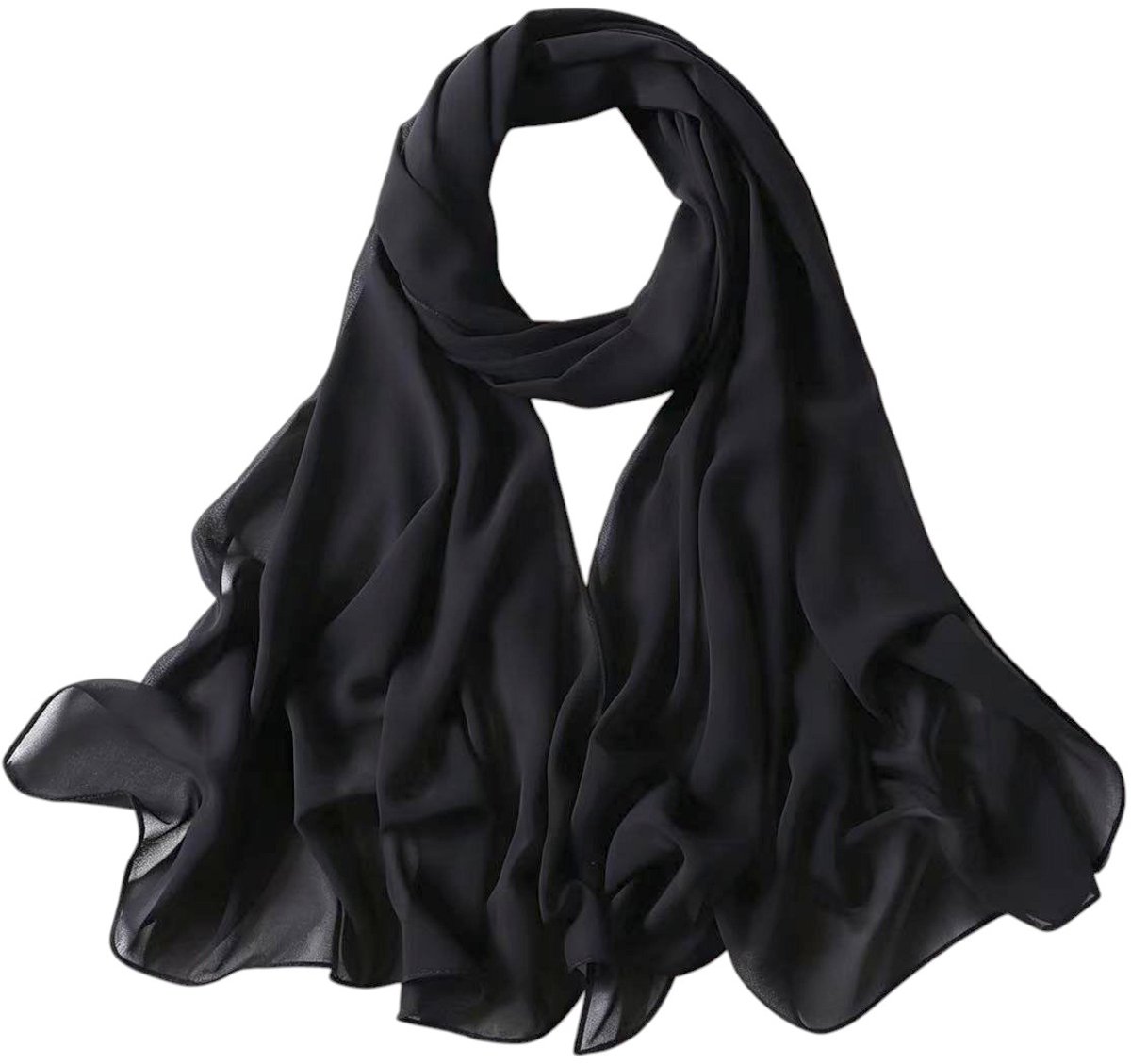 Chiffon Sjaal Zwart – 180 x 90 cm – Polyester Dames Sjaal – Lange Elegante Omslagdoek – Fashion Favorite