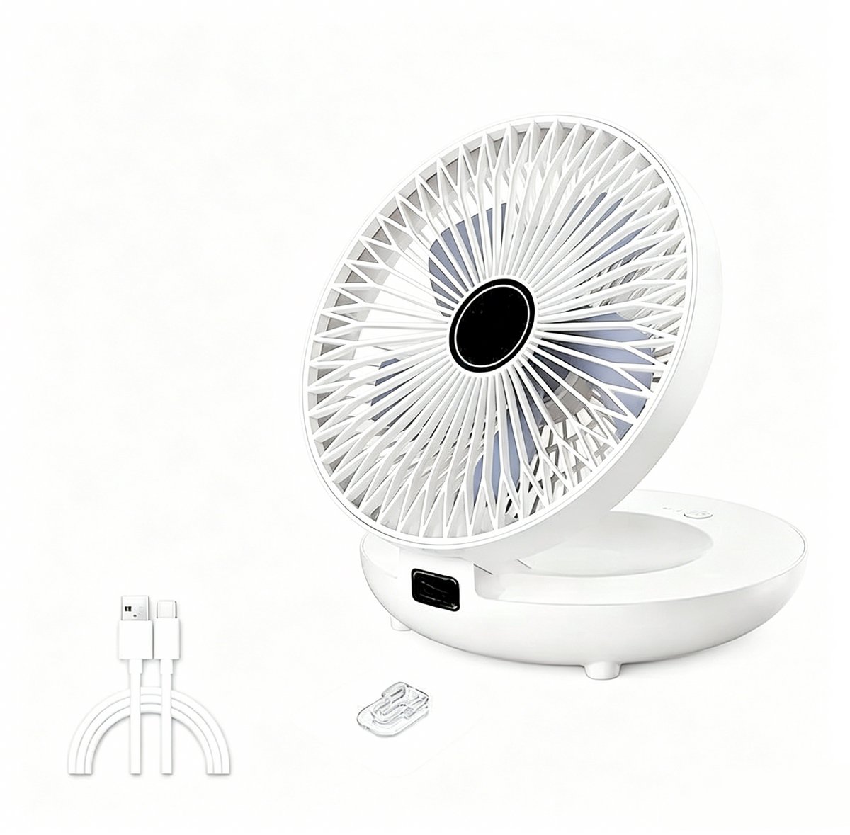 Ventilator - Draagbare ventilator - Dubbeldoeleindige Oplaadbare - USB Tafelventilator - Ventilator Bureau - Koeling - 19x19x22cm - Met Haak en 3 Snelheden