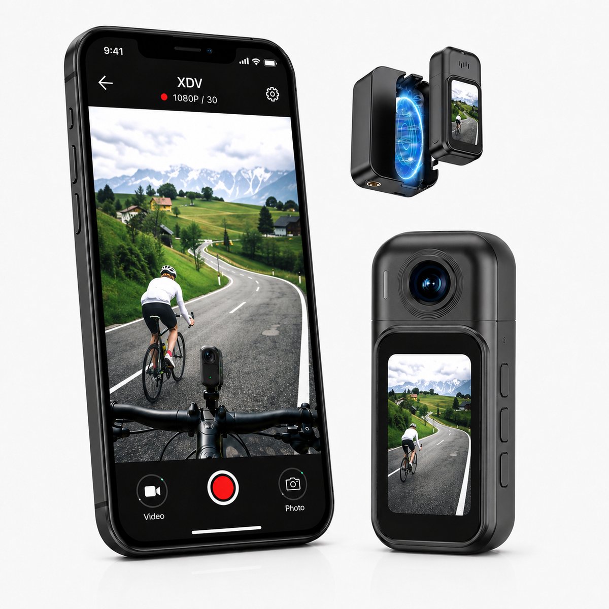 Mini Bodycam 1080P met WiFi & Charging Case – Handsfree POV Clipcamera met Magnetische Clip voor Fietsen, Outdoor & Reize
