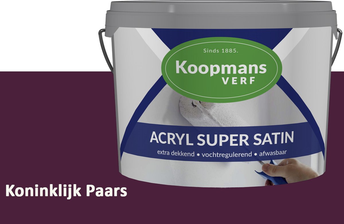 Koopmans Acryl Super Satin Zijdeglans Muurverf – Reinigbare Binnen- en Buitenverf voor Muren & Plafonds – Koninklijk Paars – 5 l