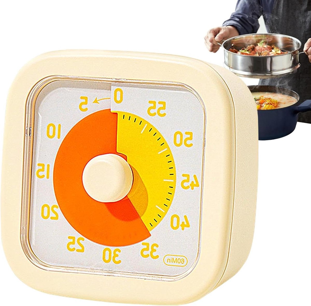 Visuele Timer - Afteltimer Koken - Tijdmanagement Studie - Stil Mechanisme - 12x6x12 cm - Romig