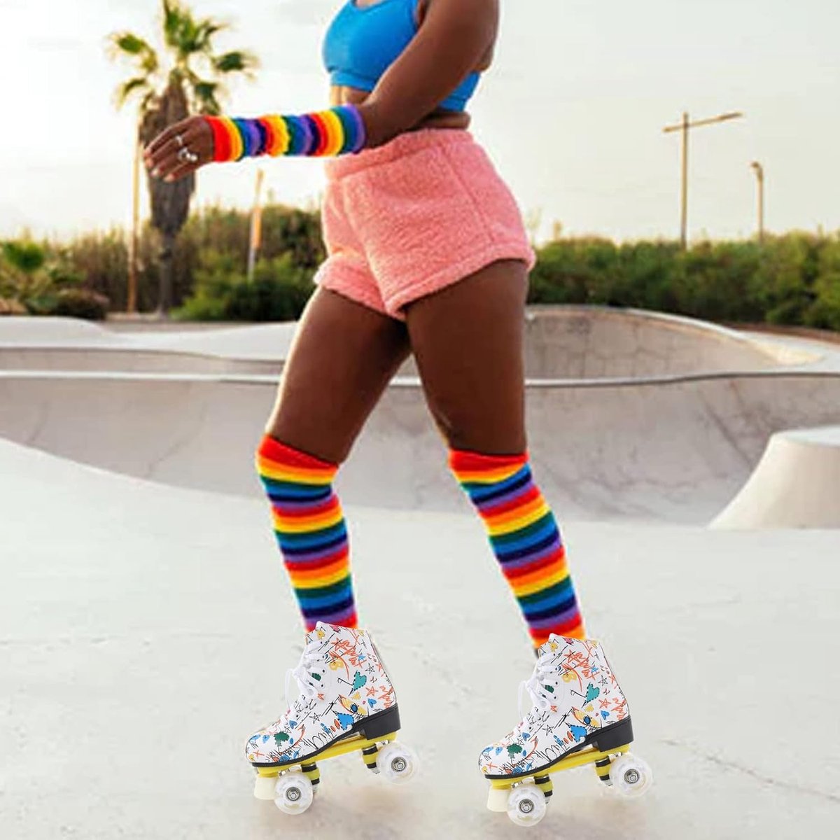 Dubbele Rolschaatsen Witte skates Buitenplezier Voorste steunpilaar – Graffiti-print