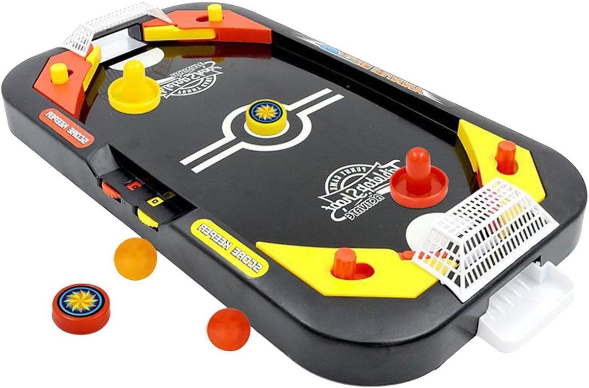 Mini Airhockey Set - Tafelijshockey spel - Spelletjesavond thuis - Snelle opbouw - 41.5 cm lengte - Multicolor