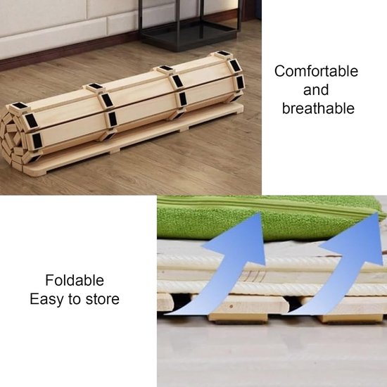 Japanse futonmatras - Oprolbaar vouwbed - Comfortabele slaap - Massief houten steun - 100 cm breed - Naturel — afbeelding 5