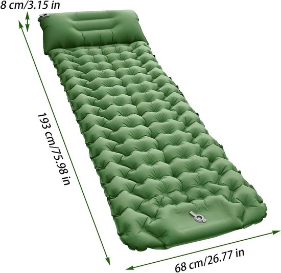 Slaapmat - Luchtbed Matras - Kamperen & Reizen - Zelfopblazend met voetpomp - 68x193x8 cm - Olijfgroen — afbeelding 5