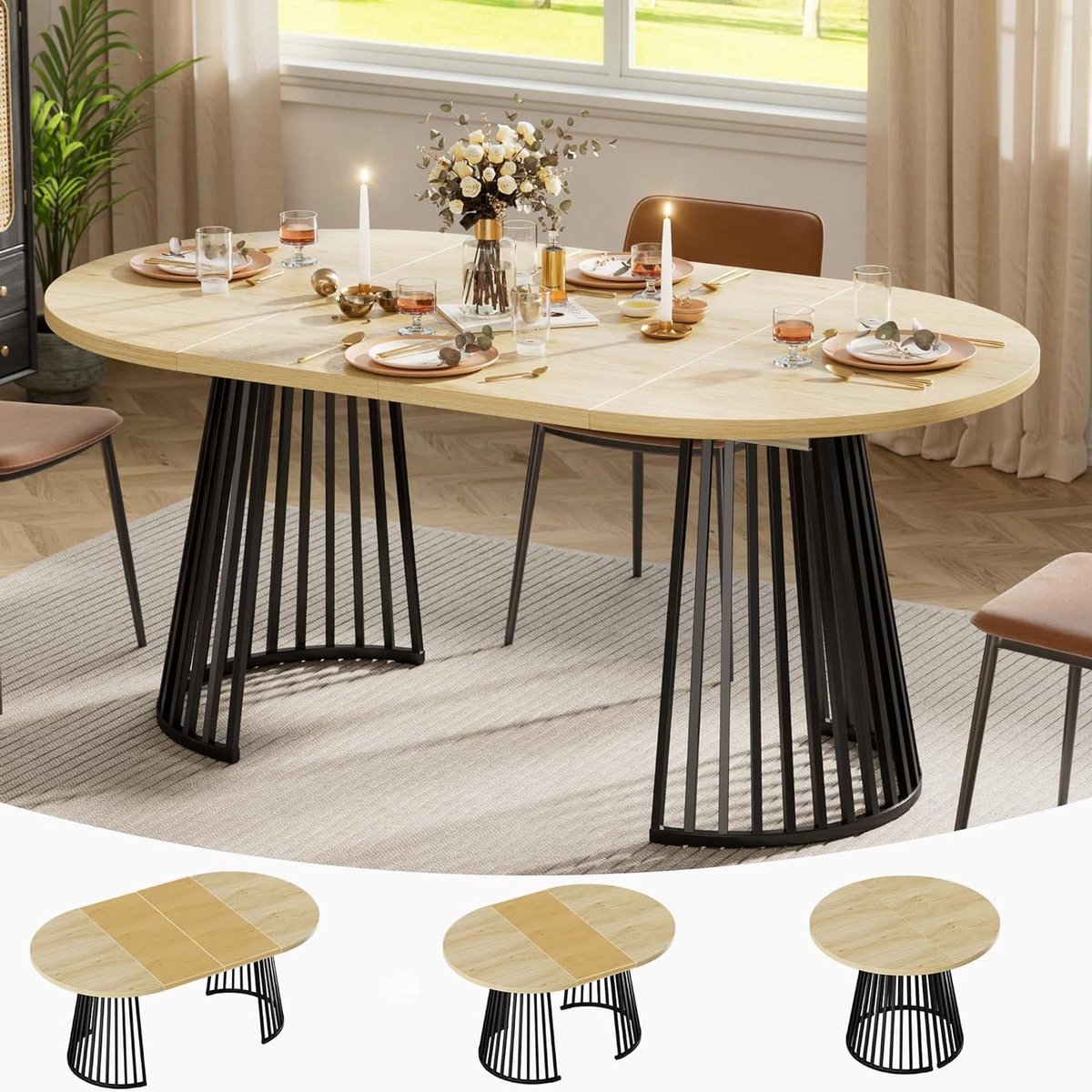 Eettafel Uittrekbaar - Houten Tafel - Gezellig Tafelen - Veelzijdig Ovaal Rond - 100-180cm - Houtkleur