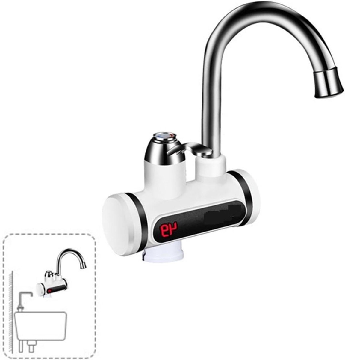 Elektrische Warmwaterkraan - Directe Verwarmer - Direct Warm Water - Snelle Opwarming 3 Sec - Slt101 short - Zilver