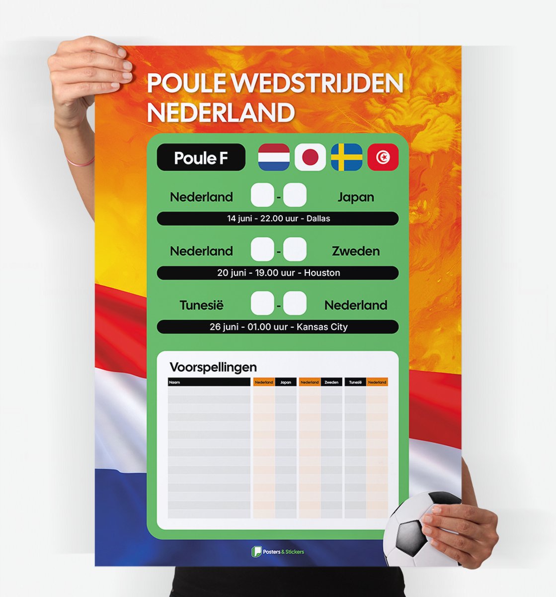 WK voorspellingsposter Nederland 2026 | WK speelschema poster | A1 formaat | 59.,4 x 84 cm | WK poule poster met invulvakjes | WK 2026 poster