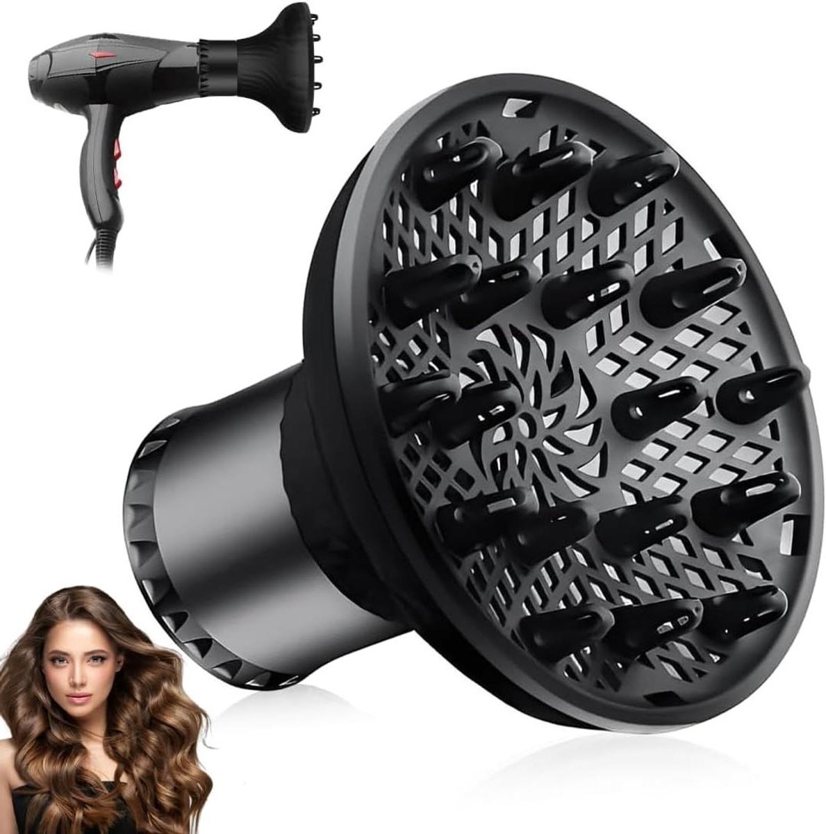 Haar Diffuser - Krullen Accessoire - Krullen Stylen - Universele Pasvorm - 3.8-7.1 cm - Zwart