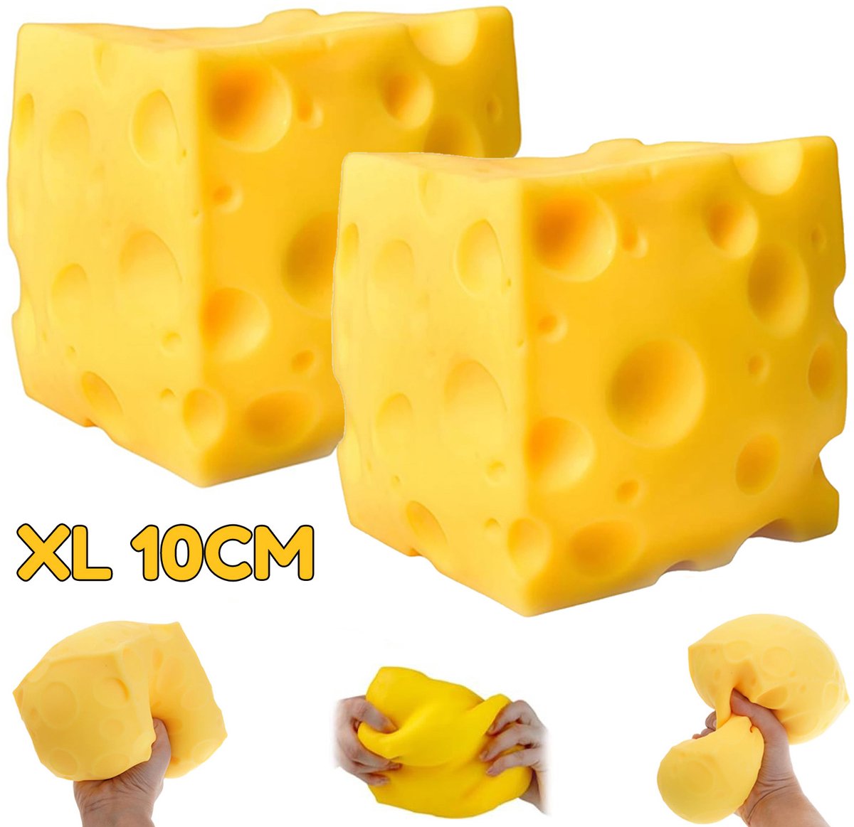 2 Stuks Squishy Kaas Stressbal Jumbo - 10 cm - Kaasblok squishy - Kaas squishy antistressbal - Langzaam terugverend fidget speelgoed - Stressverlichting cadeau voor kinderen en volwassenen