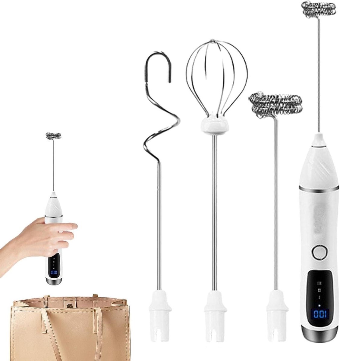 Melkopschuimer Elektrisch - Koffiemixer Garde - Koffie Maken - Stille Krachtige Motor - Compact Ontwerp - Wit