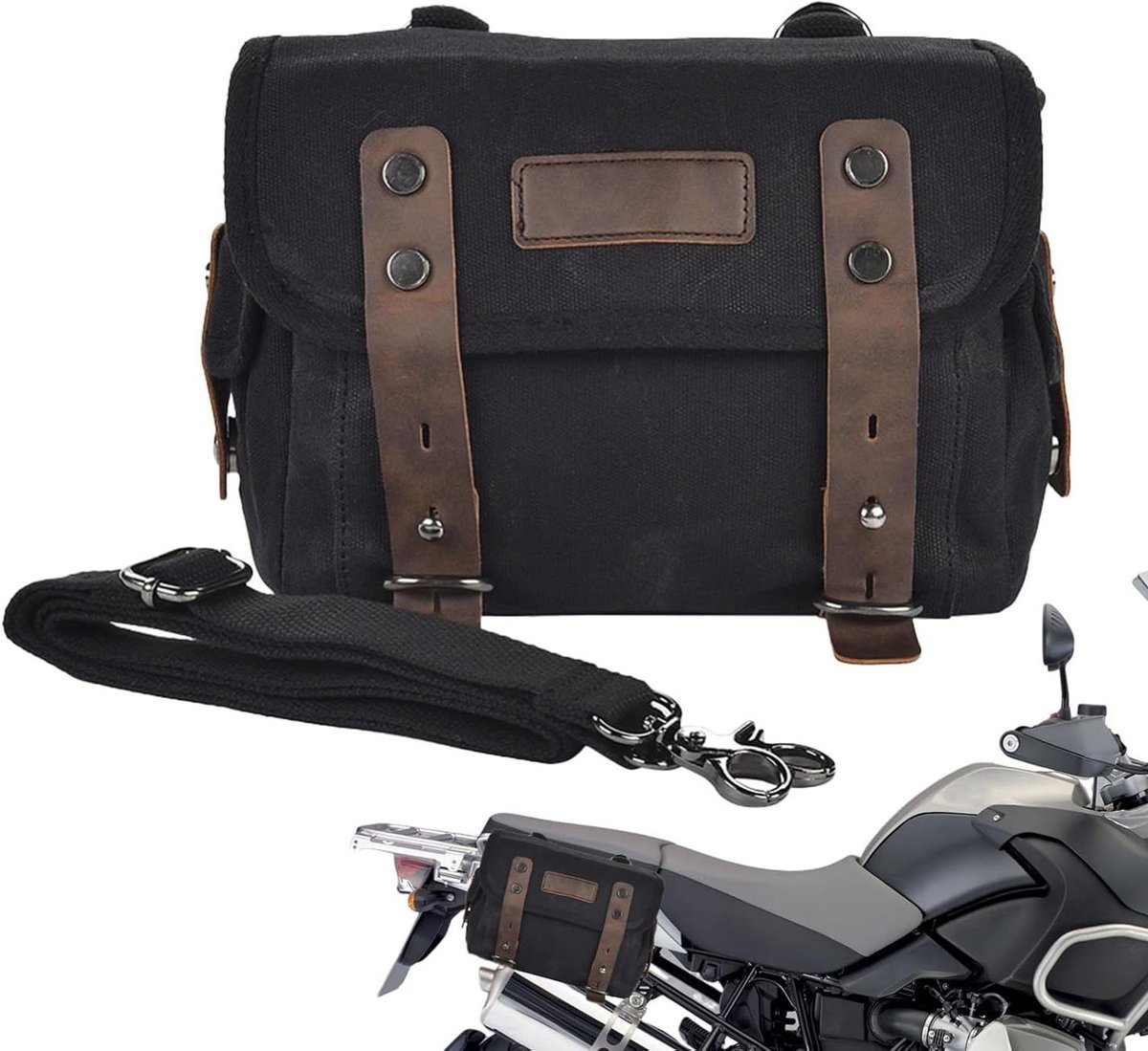 Motorfiets Achtertas - Reistas Bagage - Motor Reizen - Waterdicht Canvas Materiaal - 23 x 9 x 17 cm - Zwart