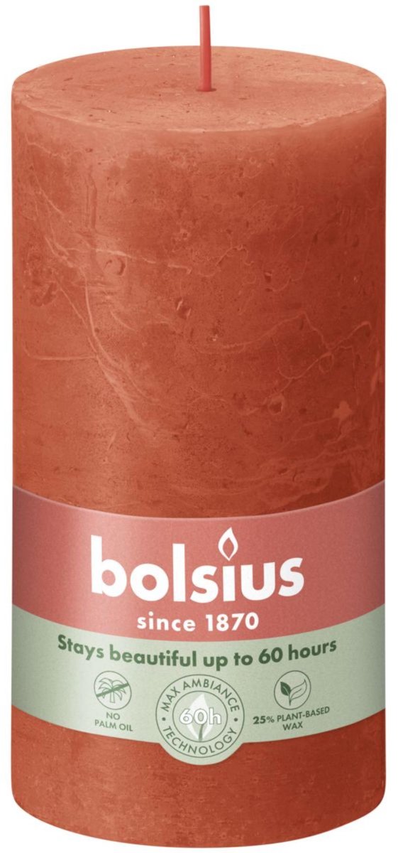Bolsius Stompkaars Earthy Orange Ø68 mm - Hoogte 13 cm - Oranje - 60 Branduren