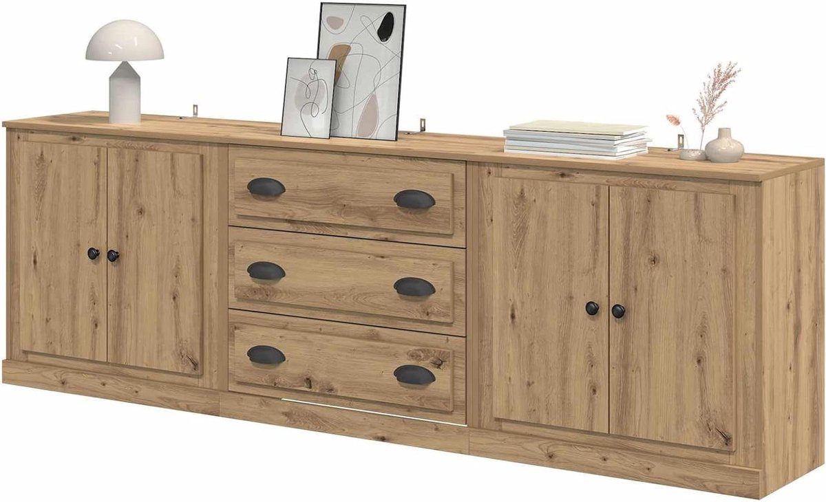 Dressoir Set - Opbergkast Kast - Woonkamer Inrichting - Transparante Deuren - 70x35x67cm -
