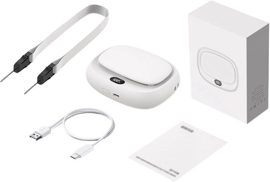 Draagbare oplaadbare nekventilator met 5 snelheden, veilig ontwerp, compact en lichtgewicht, wit