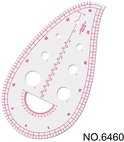 Transparante, roze naaipatroon liniaal met schalen in inches en millimeters. Nummer 6460.