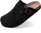 Homaxy - Genuine Suede Clogs - Women Cork Footbed Sandals - Leather Mules Potato Shoes - Arch Support -zwart-40