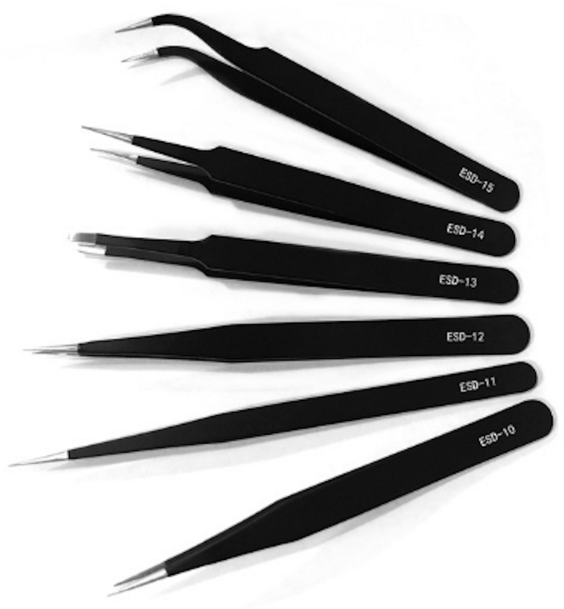 6-delig pincet set - Pincetjes - Verschillende pincetten - Perfect voor hobby, modelbouw, sieraden en laboratoriumwerk - Zwart - Metaal - CHPN