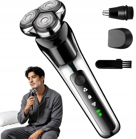 Scheerapparaat voor mannen - 3-in-1 Multifunctioneel Scheerapparaat - 4D Zwevende Messen - Droog & Nat Scheren - 500mAh Oplaadbaar - Neustrimmer & Baardtrimmer Inbegrepen - Voor Thuis & Reizen