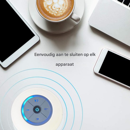 TOVBMUP Waterdichte Bluetooth-doucheluidspreker - Draadloze draagbare audio - Ingebouwde bedieningsknoppen - Luidspreker - Sterke zuignap - Geschikt voor badkamer, zwembad, auto, strand, binnen- en buitengebruik - Wit van TOVBMUP — afbeelding 4