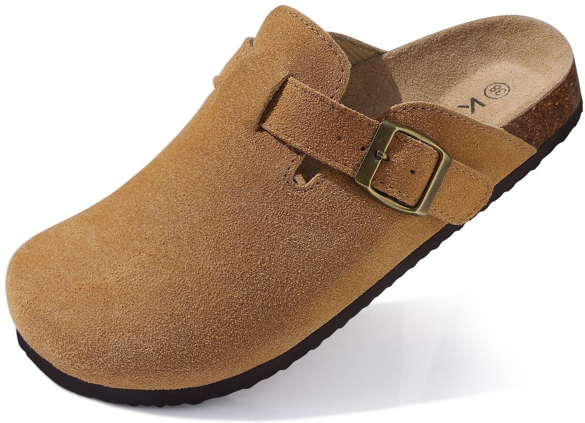 Homaxy - Unisex Clogs - Koe suède- Houten clogs – bruin - 41- Geschikt voor een voetlengte van 25,5 cm