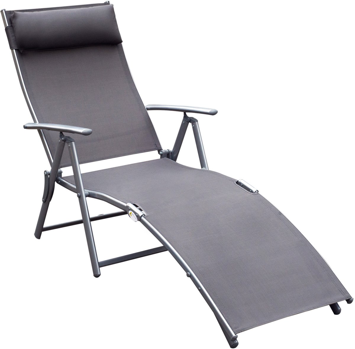 Opklapbare ligstoel/strandstoel met kussen, dekstoel met 7-voudig verstelbare rugleuning, tuinstoel/relaxstoel/tuinstoel, draagvermogen tot 165 kg, voor tuin, vakantie, buiten, strand, zwembad, grijs