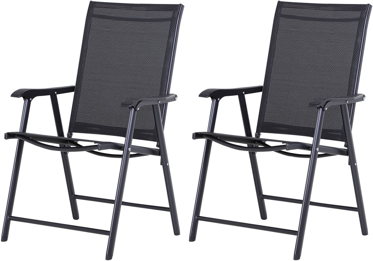 Campingstoelen, set van 2, inklapbare stoelen met armleuningen, metalen visstoelen, zwart, 58x64x94cm, ideaal voor buiten- en vrijetijdsgebruik