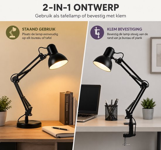 Foto: Tlrgolf bureaulamp zwart moderne verstelbare tafellamp bureauverlichting voor kantoor gaming en studie 1x40 watt