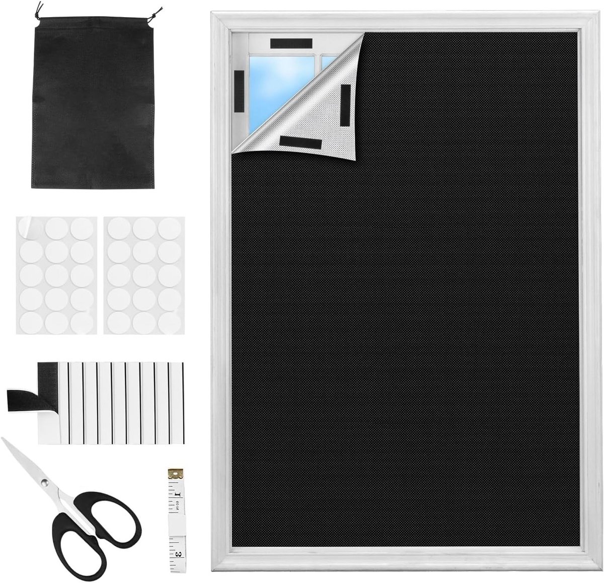 Zwarte Rolgordijn voor Raamdecoratie, 2 x 1.5 m, Lichtdicht, Plakband, Vrije Snede, Geen Boren Nodig, Perfect voor Binnengebruik