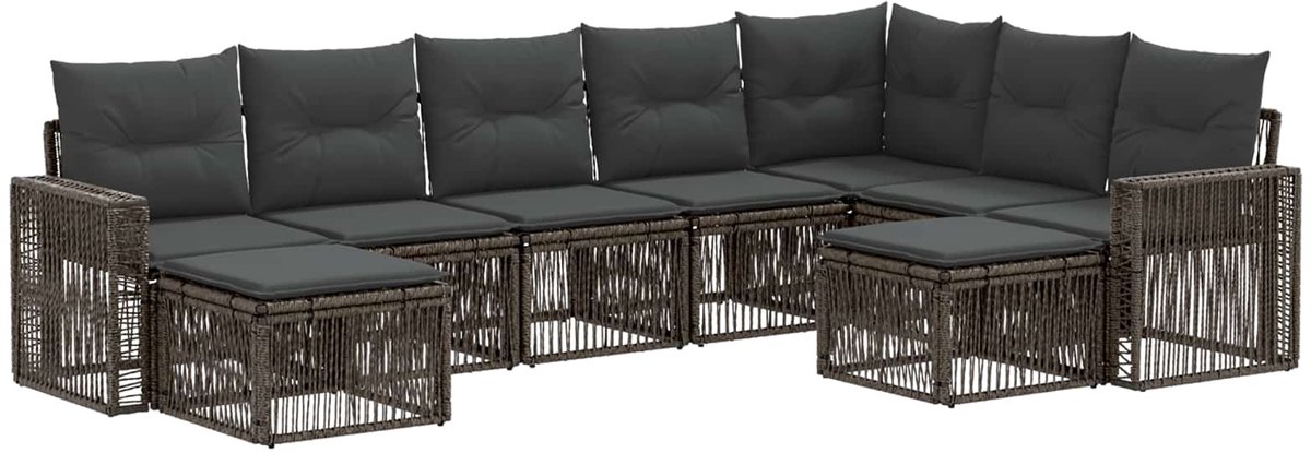 vidaXL - Tuinbank - Set - 9 - pcs - Grijs - en - Donkergrijs - poly - rattan