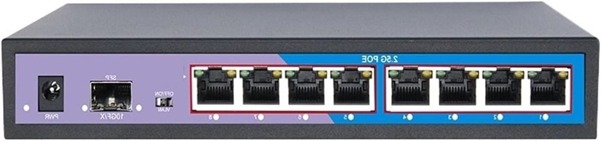 Netwerkswitch - Ethernet POE - Netwerk Uitbreiding - 2.5G Snelheid - 8 POE poorten - Zwart