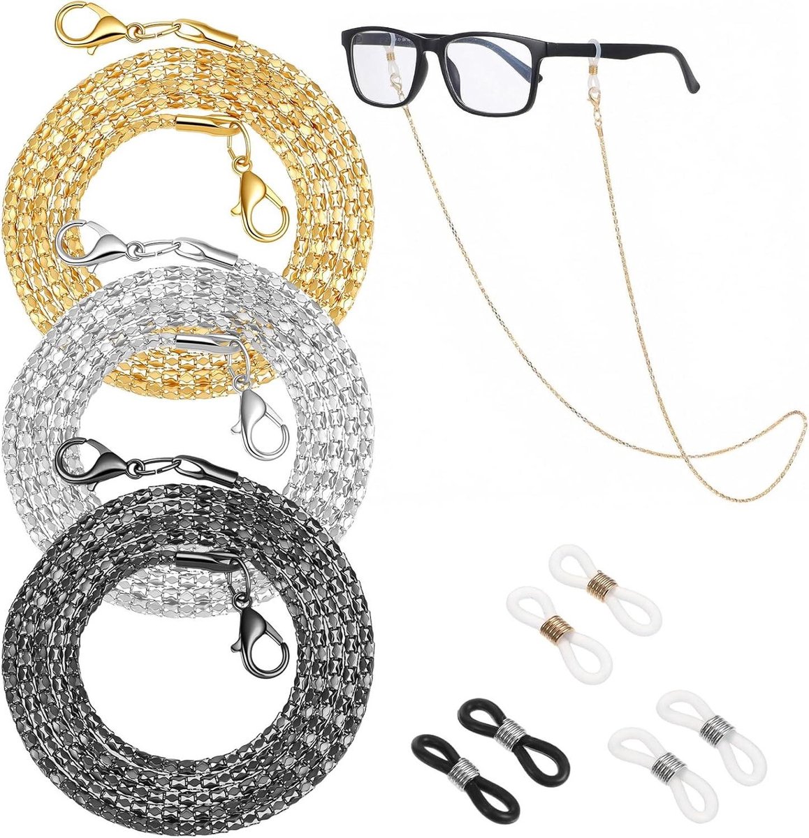 Brillenkoord Dames - Ketting Lanyard - Veilig Dragen - Roestvrij Staal - 69 cm - Goud Zilver Zwart