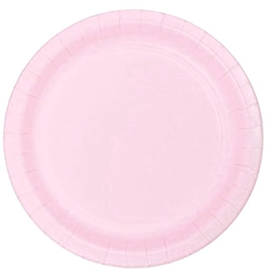Petite assiette en carton rose de 18 cm avec bord côtelé.