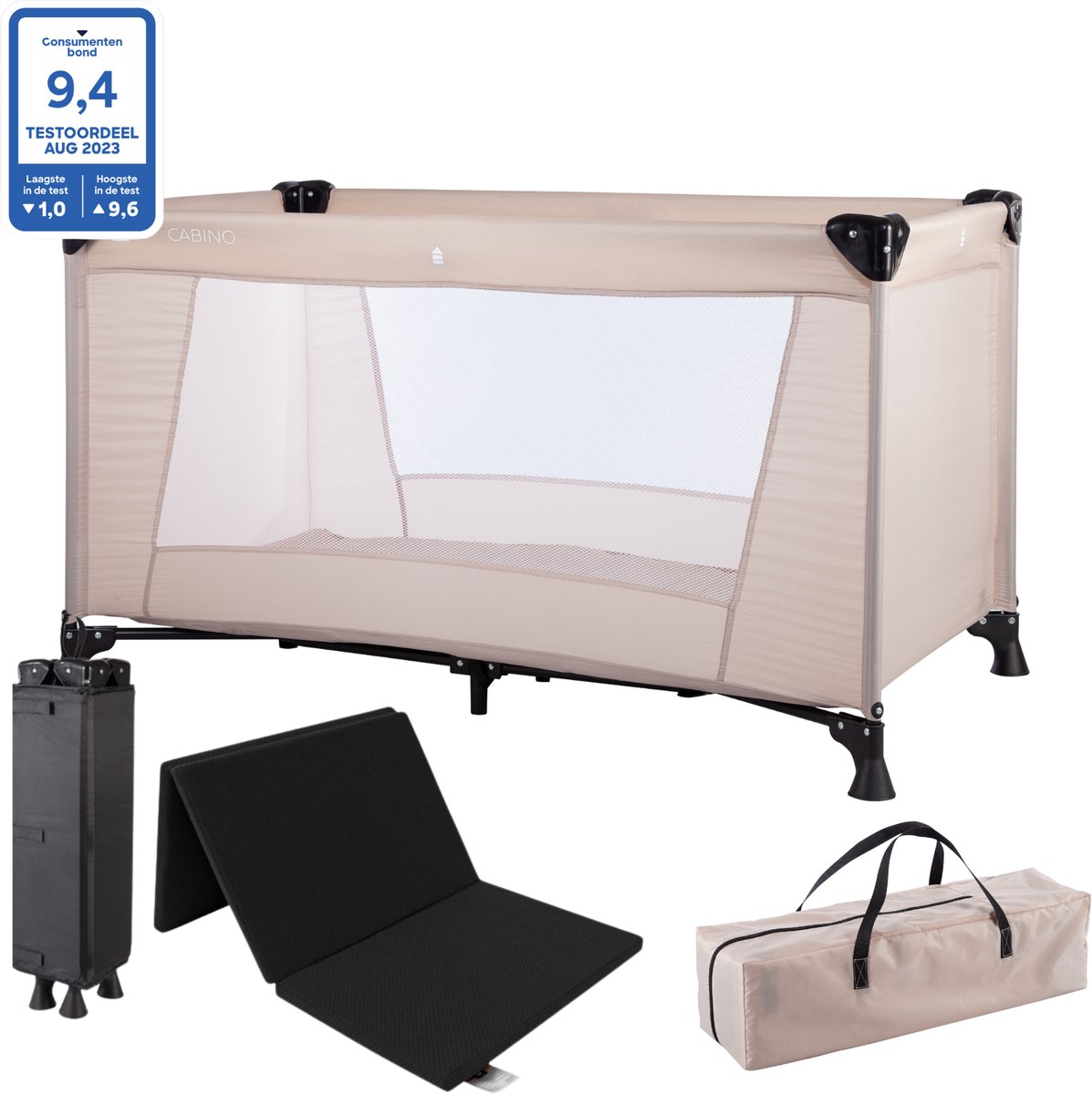 Cabino Campingbedje / Reisbedje Opvouwbaar set Inclusief Transporttas en Matras – 120 x 60 cm - Dune