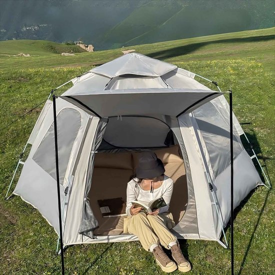 CORE Kampeertent - Slaaptent - 3-4 persoon outdoor camping tent - 6 hoekig - Lichtgewicht - 280x155cm - Grijs van core — afbeelding 5