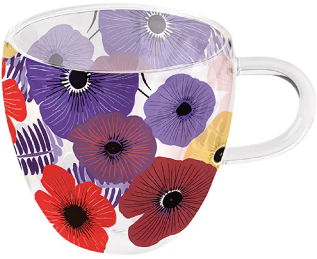 Ambiente Colourful Flowers Lila Dubbelwandig Glas 0.2L – Bloemen Design Paars set van 6