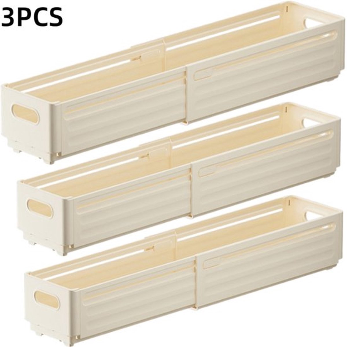 3 stuks-Uitschuifbare opbergdoos - opbergdoos - kledingkastverdeler - opbergdoos - geschikt voor keuken - kledingkast - kast - koelkast - gebroken wit - 28*10*8 cm - uitschuifbaar 28-48 cm