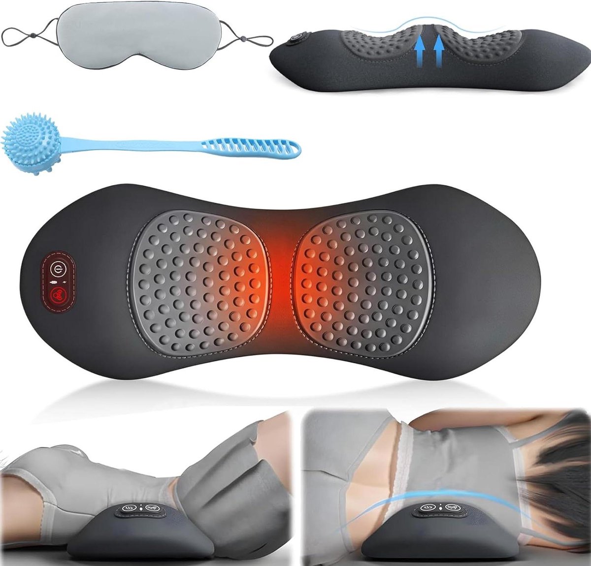 Rugtherapie Apparaat - Rugmassager Neksteun - Spanning Verlichten - 3-in-1 Systeem - 59 x 8 x 8 cm - Zwart