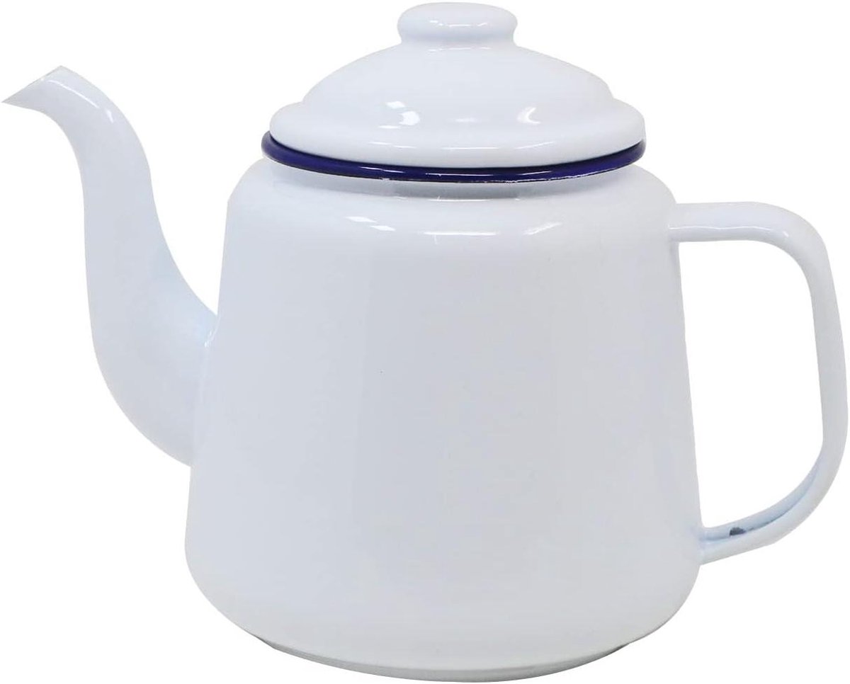 Emaille Theepot - Koffiepot Serveert pot - Koffie en Thee Zetten - Ovenbestendig tot 270°C - 15 Liter - Wit