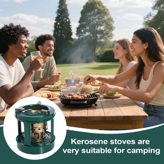 Petroleumkachel - Campingbrander Kooktoestel - Buiten Koken - Winddicht Ontwerp - 18x17x17 cm - Legergroen — afbeelding 4