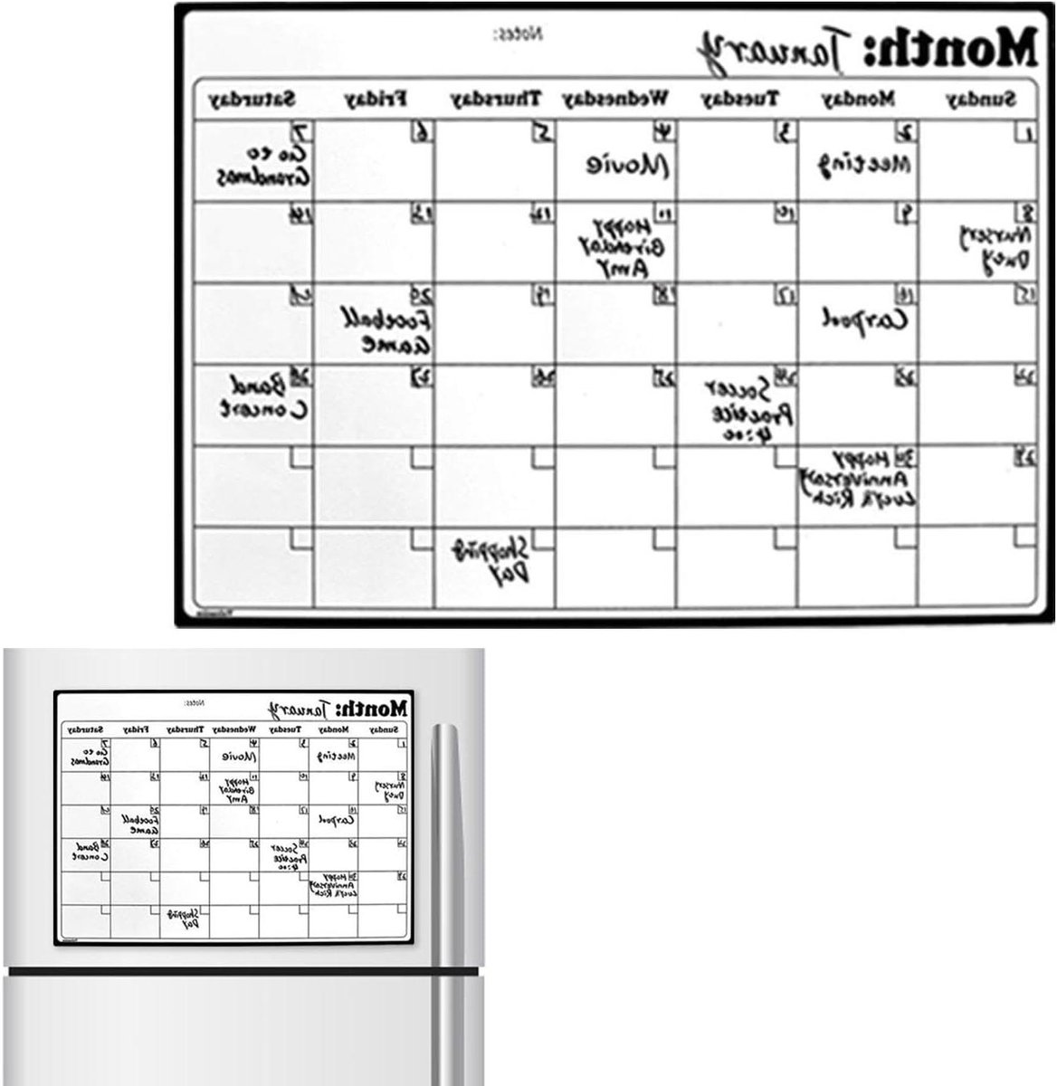 Koelkast Kalender - Maandplanner Whiteboard - Gezin Organiseren - Droog Uitwisbaar - 43 x 30 cm - Wit