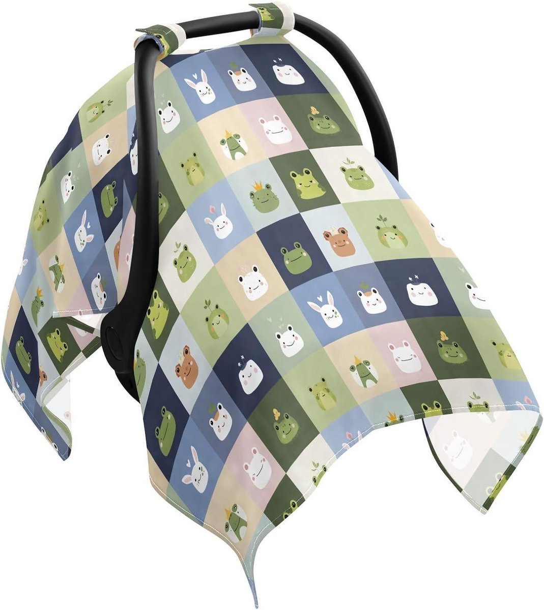 Kinderwagen Zon Cover - Autostoel Zonnescherm - Baby Beschermen - Verstelbare Riemen - 120 x 90 cm - Cartoon Dieren Plaid